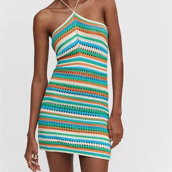 Mango Dresses & Skirts - Mango Multicolor Striped Crochet Dress